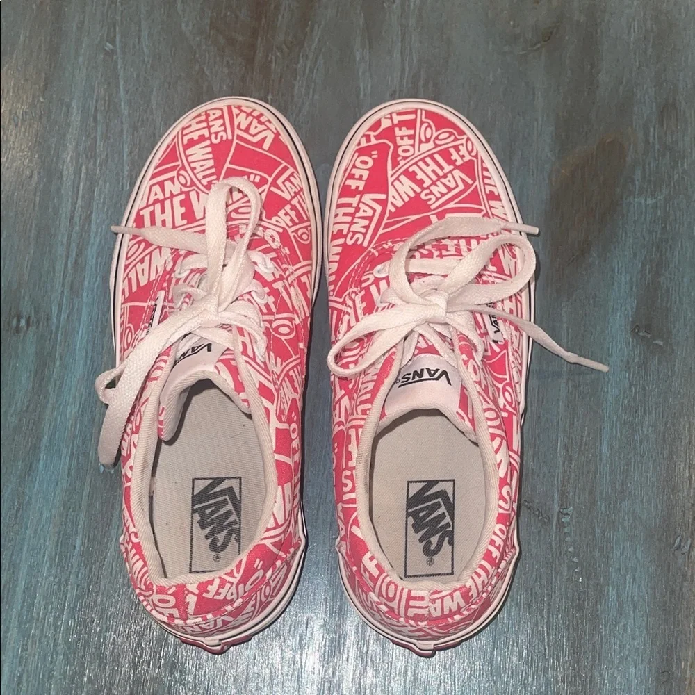 Vans Kids Graphic Red and White Sneakers, Size 2.5